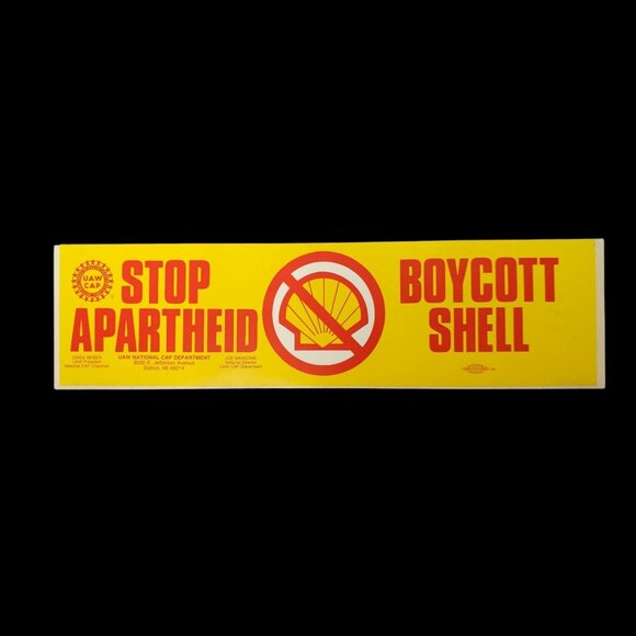 Allied Printing Other - UAW CAP Stop Apartheid Boycott Shell Bumper Sticker 14" x 3.75" Vintage 80's NOS
